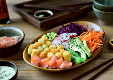 Potato Pops Salmon Poke Bowl